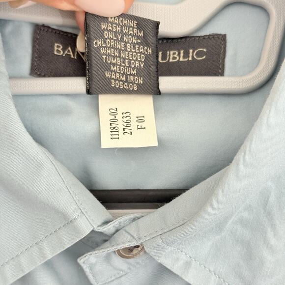 Banana Republic Shirt Men Large Blue Cotton Flap Pockets Short Sleeve Preppy - Picture 7 of 11